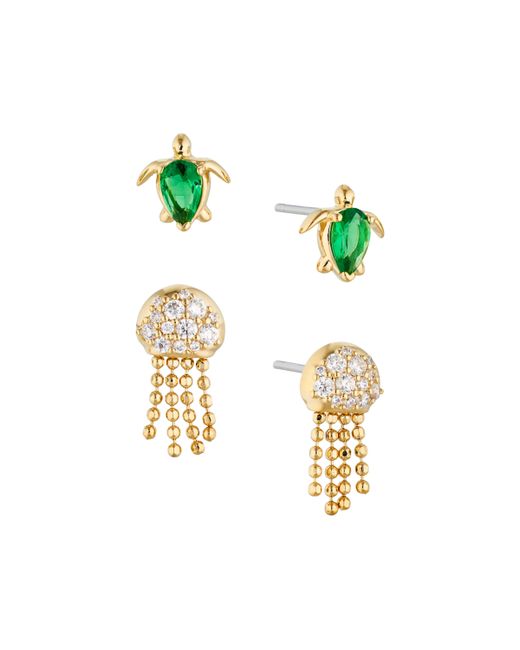Ava Nadri Cubic Zirconia Turtle and Jellyfish Stud Earrings Set of Two Pair