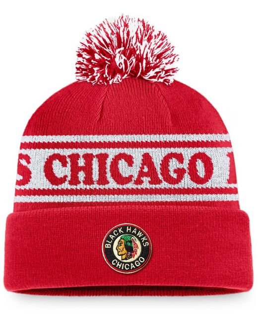 Fanatics Chicago Blackhawks Vintage-Like Sport Resort Cuffed Knit Hat with Pom