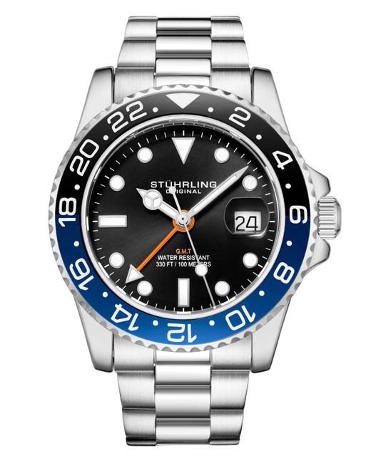 Stuhrling Quartz Diver Silver-Tone Link Bracelet Watch 42mm