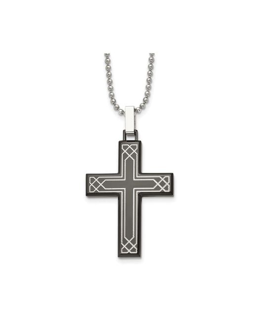 Chisel Laser Etched Ip-plated Cross Pendant Ball Chain Necklace