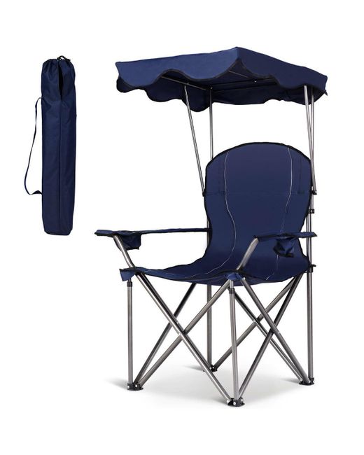 Costway Portable Folding Beach Canopy Chair W Cup Holders Bag