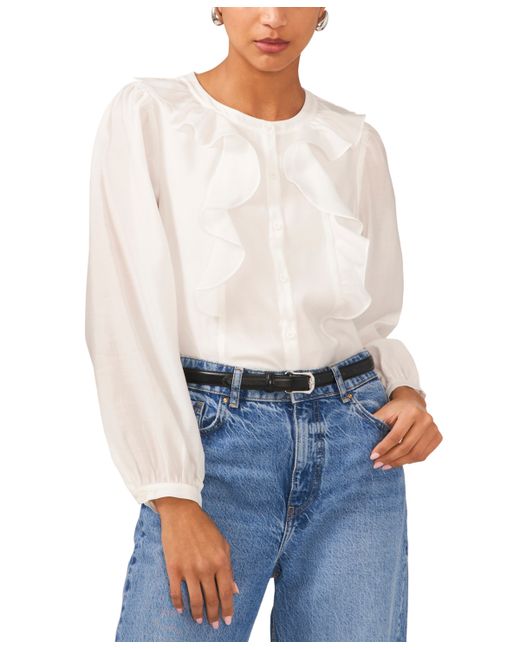 1.State Button-Front Ruffle Blouse
