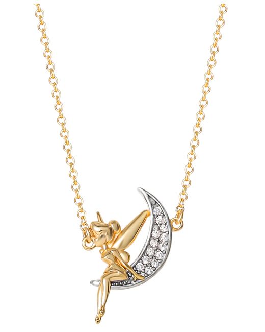 Disney Cubic Zirconia Tinkerbell Moon 18 Pendant Necklace Sterling 18k Gold-Plate