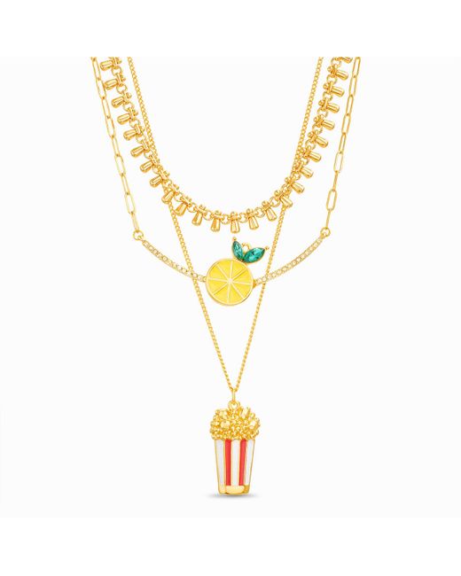 Kensie 3-Pc Mixed Chain Necklace with Lemon and Popcorn Charms
