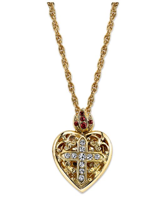 Symbols of Faith 14K Gold-Dipped Crystal Heart Cross Locket Necklace 18
