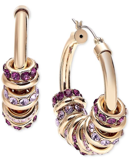 I.N.C. International Concepts Gold-Tone Crystal Stacked Medium Hoop Earrings 1.72 Created for