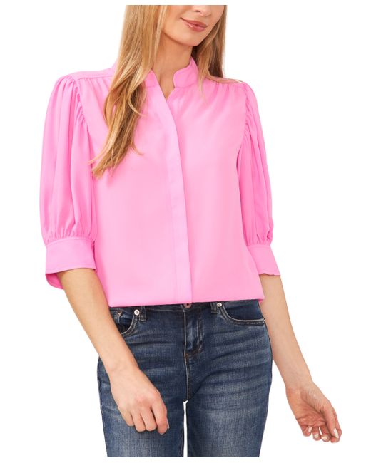 Cece Elbow Sleeve Collared Button Down Blouse