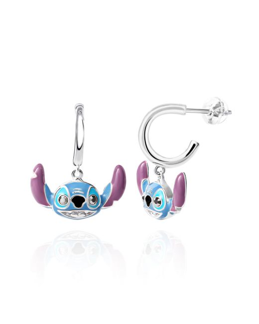 Disney Stitch Plated Enamel Charm Hoop Earrings blue