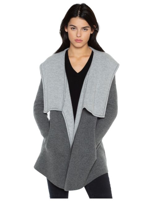 Jennie Liu 100 Pure Cashmere Long Sleeve 2-tone Double Face Cascade Open Cardigan Sweater