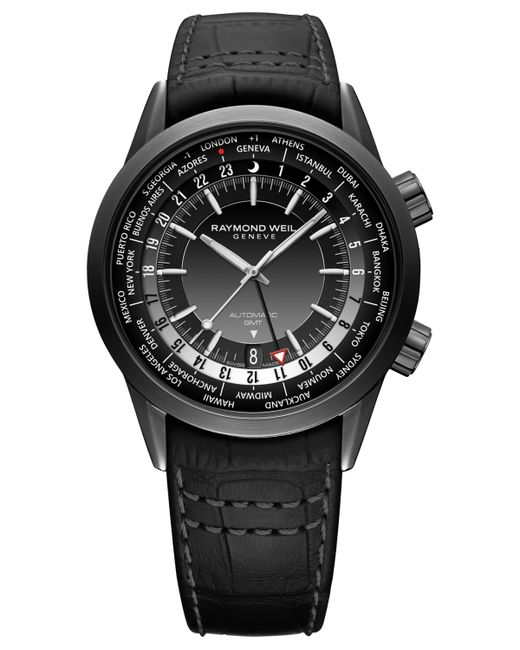 Raymond Weil Swiss Automatic Freelancer Gmt Leather Strap Watch 41mm
