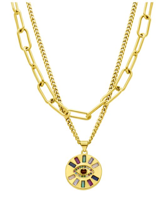 Adornia 14K Gold-Plated Adjustable Evil Eye Layered Double Necklace