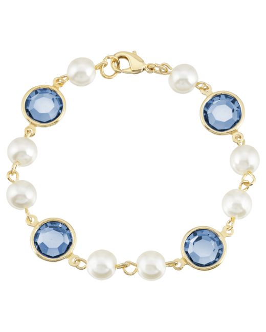2028 Gold-Tone Imitation Pearl with Dark Channels Link Bracelet