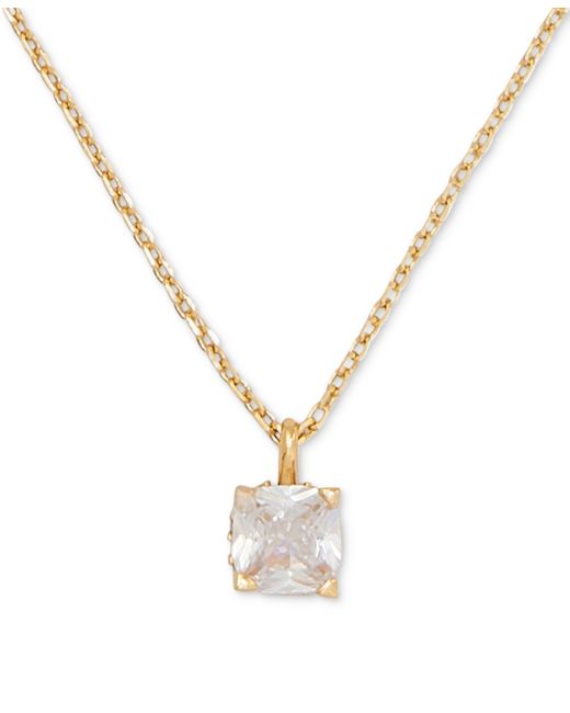 Kate Spade New York Little Luxuries Gold-Tone Pave Crystal Square Pendant Necklace 16 3 extender gold.
