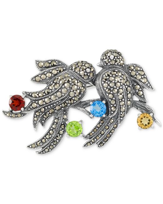 Macy's Marcasite 3/8 ct. t.w. 2-3/8 Two Bird Pin Sterling Silver