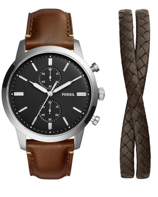 Fossil Townsman Chronograph Leather Strap Watch 44mm and Bracelet Set