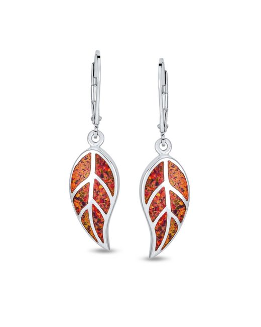 Bling Jewelry Inspired Brown Earth Tones Created Opal Inlay Lever back Nature Leaf Dangle Drop Earrings Western Jewelry For 925 Sterling Silver