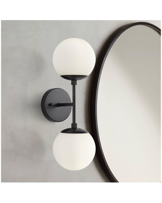 Possini Euro Design Oso Mid Century Modern Wall Light Sconce Hardwired 6 Wide 2-Light Fixture Opal Glass Orb Shade for Bedroom Bathroom Bedside Living Room Home Ha