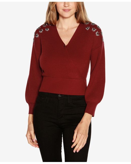 belldini Label Embellished Drop Shoulder Wrap Sweater