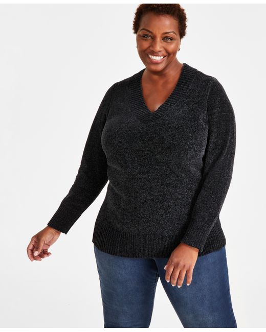 Style & Co Plus V-Neck Long-Sleeve Chenille Sweater Created for