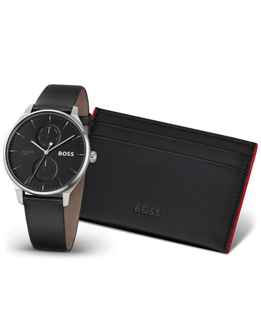 Boss Tyler Quartz Multifunction Leather Watch 43mm Card Holder Gift Set