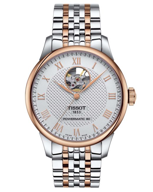 Tissot Swiss Automatic Le Locle Powermatic 80 Open Heart Two Tone Stainless Steel Bracelet Watch 39mm rose Gold
