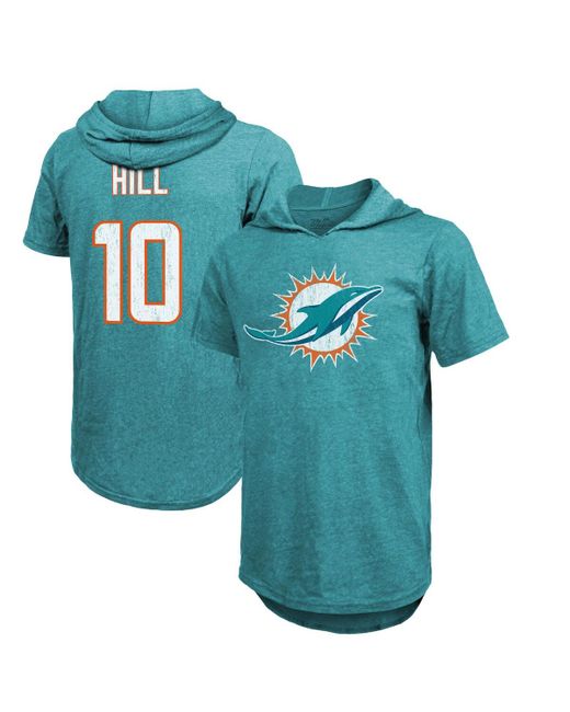 Majestic Threads Tyreek Hill Miami Dolphins Player Name Number Short Sleeve Hoodie T-shirt