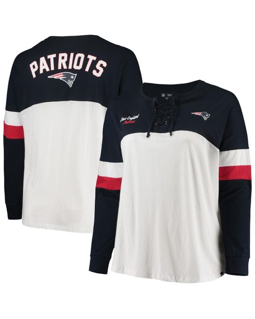 New Era Navy New England Patriots Plus Athletic Varsity Lace-Up V-Neck Long Sleeve T-shirt
