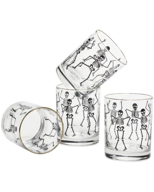 Culver 14-Ounce 22 Carat Gold-Tone Rim Dof Double Old Fashioned Glass Set of 4 Dancing Skeletons
