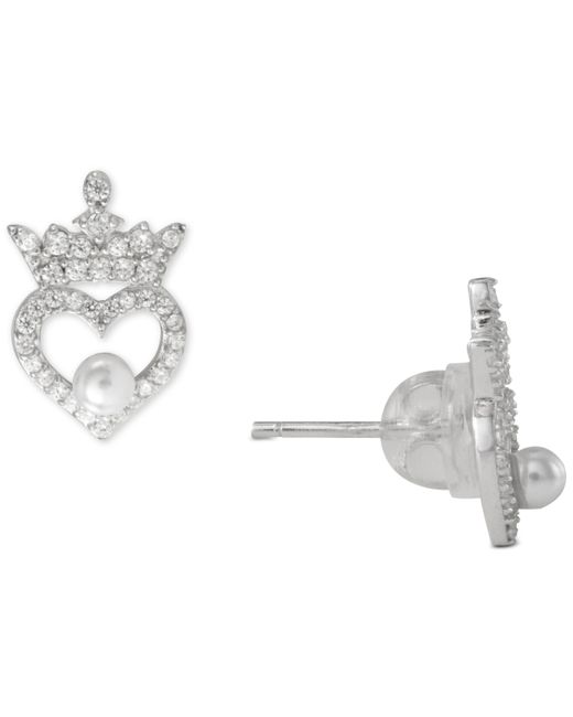 Disney Cubic Zirconia Princess Tiara Heart Stud Earrings Sterling