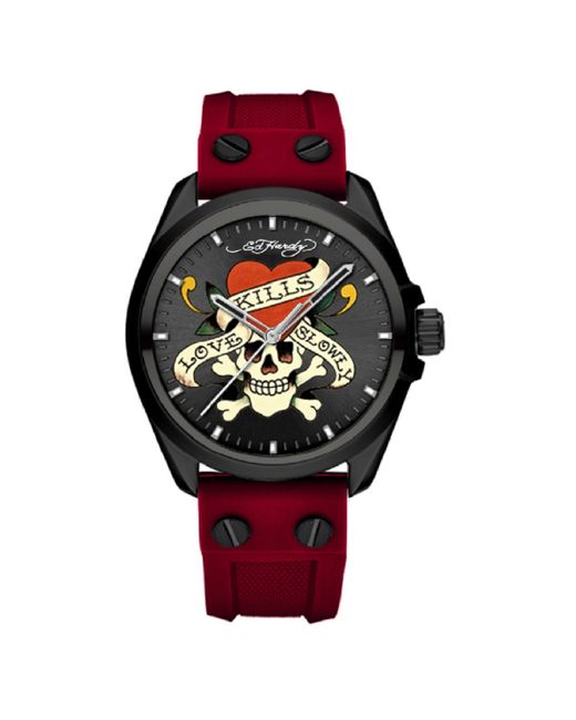 Ed Hardy Matte Red Silicone Strap Watch
