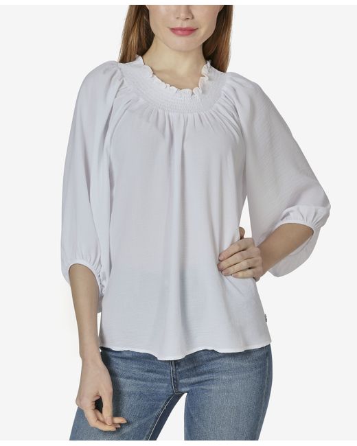 Adrienne Vittadini On or Off The Shoulder 3/4 Sleeve Peasant Top