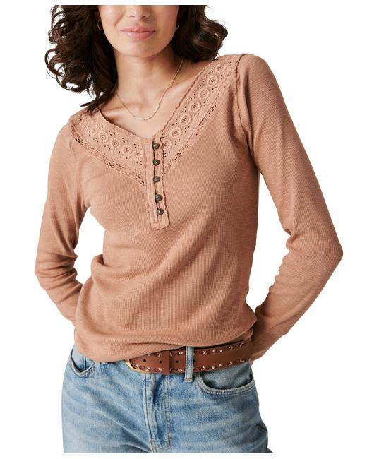Lucky Brand Lace-Trimmed Henley Top