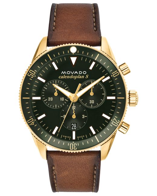 Movado Heritage Cognac Genuine Leather Strap Watch 42mm