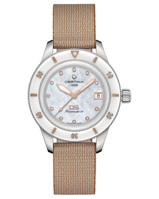 Certina Swiss Automatic Ds PH200M Diamond 1/20 ct. t.w. Beige Synthetic Strap Watch 39mm