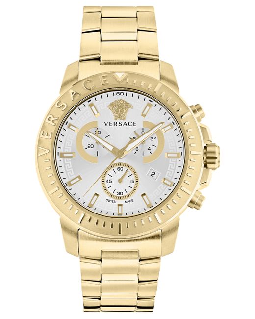 Versace Swiss Chronograph Greca Gold Ion Plated Bracelet Watch 45mm