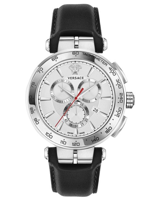 Versace Swiss Chronograph Aion Black Leather Strap Watch 45mm