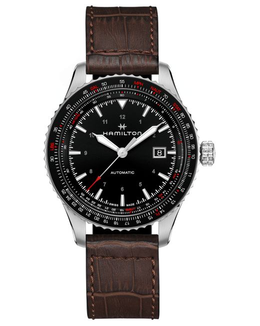 Hamilton Swiss Automatic Khaki Aviation Converter Leather Strap Watch 42mm