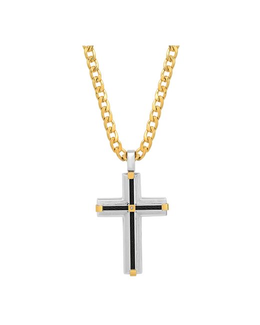 SteelTime 18K Gold Plated Tri-Tone Cross Pendant Necklace 24 Silver