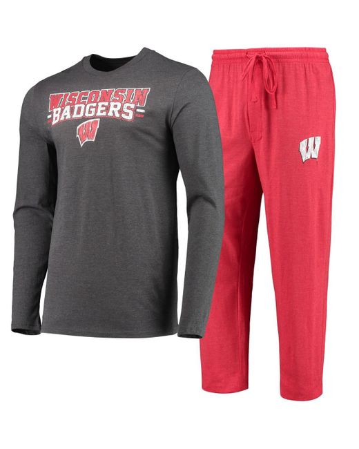 Concepts Sport and Heathered Charcoal Wisconsin Badgers Meter Long Sleeve T-shirt Pants Sleep Set