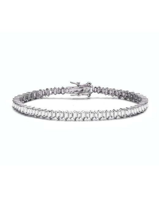 Genevive Sterling with Rhodium Plated Cubic Zirconia Tennis Bracelet