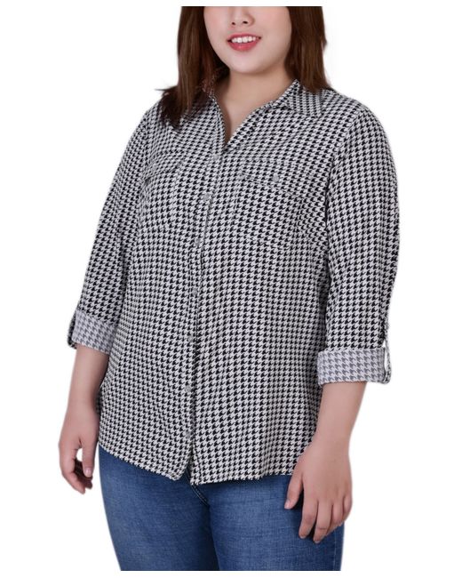 Ny Collection Plus 3/4 Sleeve Roll Tab Notch Collar Blouse