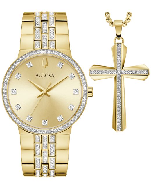 Bulova Crystal Stainless Steel Bracelet Watch 40mm Necklace Box Set