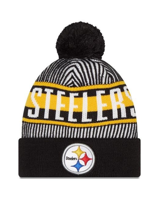 New Era Pittsburgh Steelers Striped Cuffed Knit Hat with Pom
