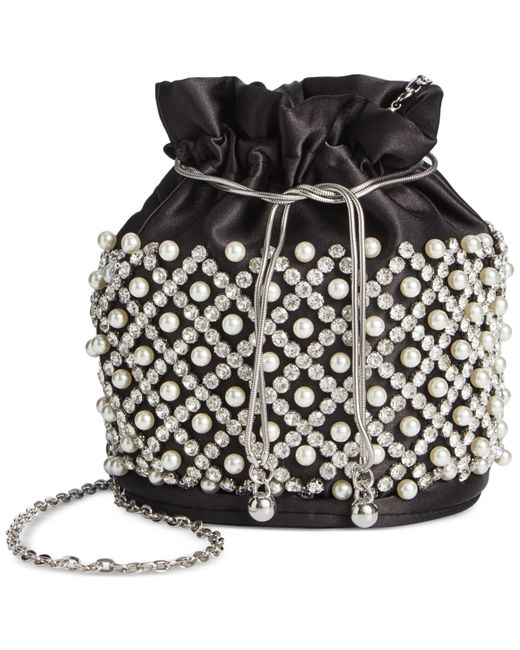 I.N.C. International Concepts Drawstring Embellished Pearl Bucket Bag Created for
