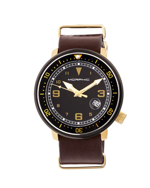 Morphic M58 Series Gold Case Nato Leather Band Watch w Date 42mm