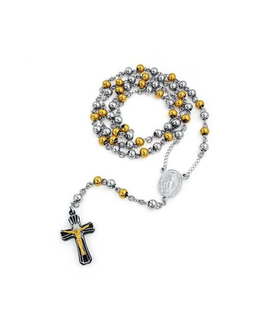 Bling Jewelry Religious Christian Two Tone Holy Mother Virgin Mary Rosary Prayer Round Ball Beaded Link Chain For Jesus Crucifix Gold Plated Silver Stainle