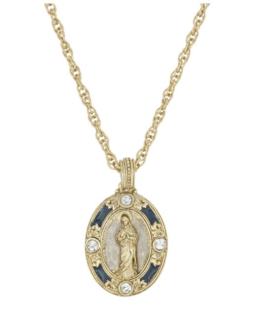 Symbols of Faith 14K Gold-Dipped Crystal Enamel Virgin Mary Pendant 18 Necklace