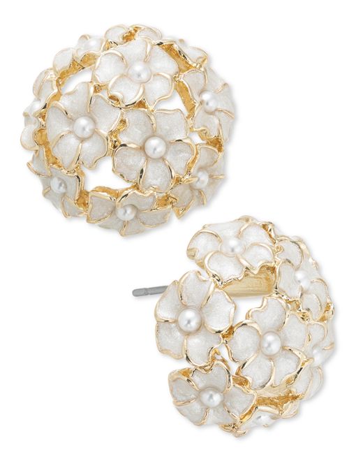 Charter Club Gold-Tone Imitation Pearl Epoxy Flower Bouquet Stud Earrings Created for