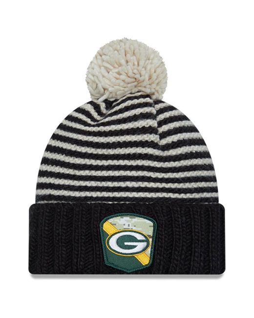 New Era Green Bay Packers 2023 Salute To Service Cuffed Pom Knit Hat