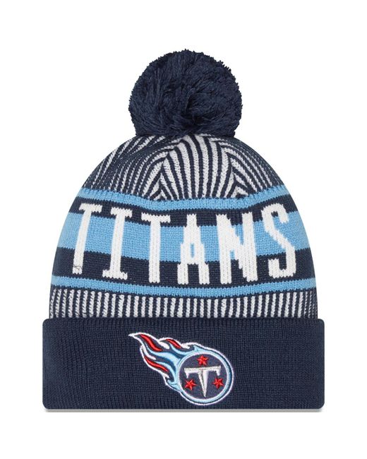 New Era Tennessee Titans Striped Cuffed Knit Hat with Pom
